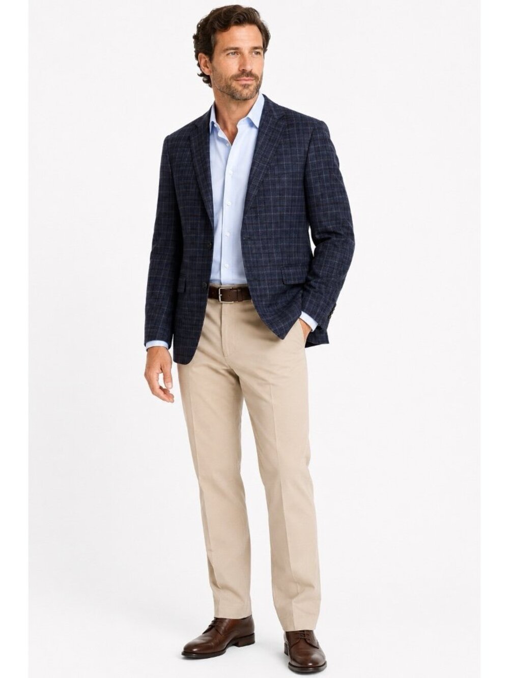 JOSEPH ABBOUD jacket blazer modern fit blue 46R wool plaid drago italian made